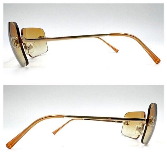 💛 RARE Chanel Vintage Sunglasses Rhinestone CC Logo Rimless Gradient Gold Tint - Picture 11 of 14